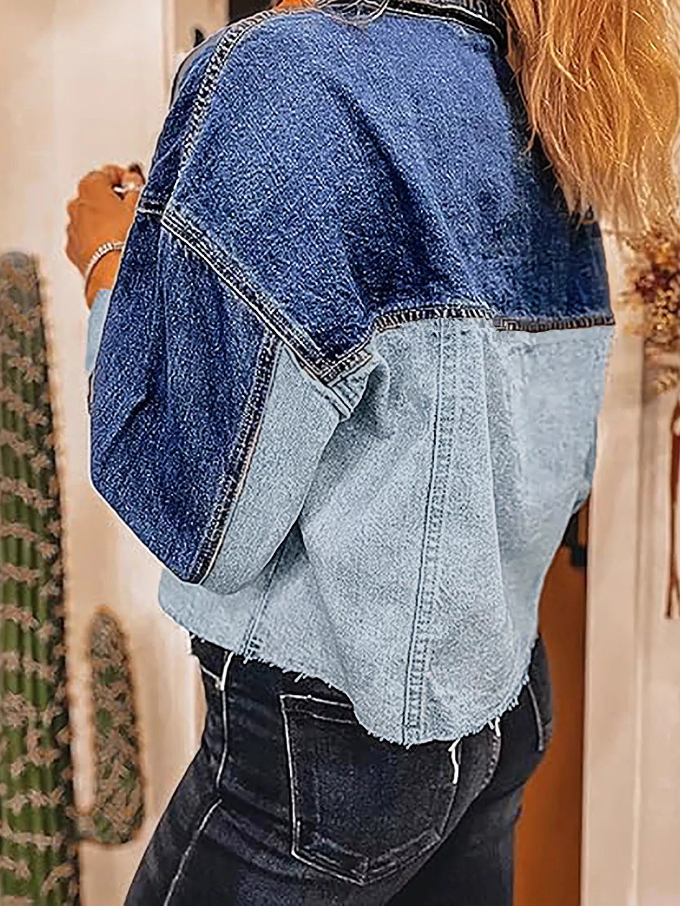 Trendsi Raw Hem Two-Tone Denim Jacket -