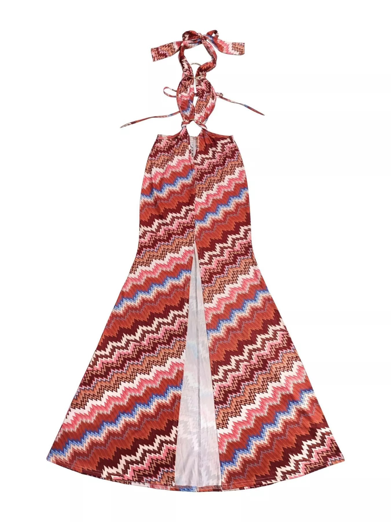 Trendsi Chevron Print Halter Neck Cut-Out Maxi Dress -