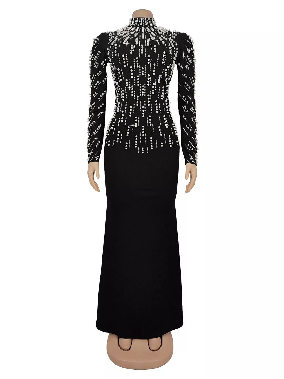 Trendsi Pearl Detail Mock Neck Maxi Dress -