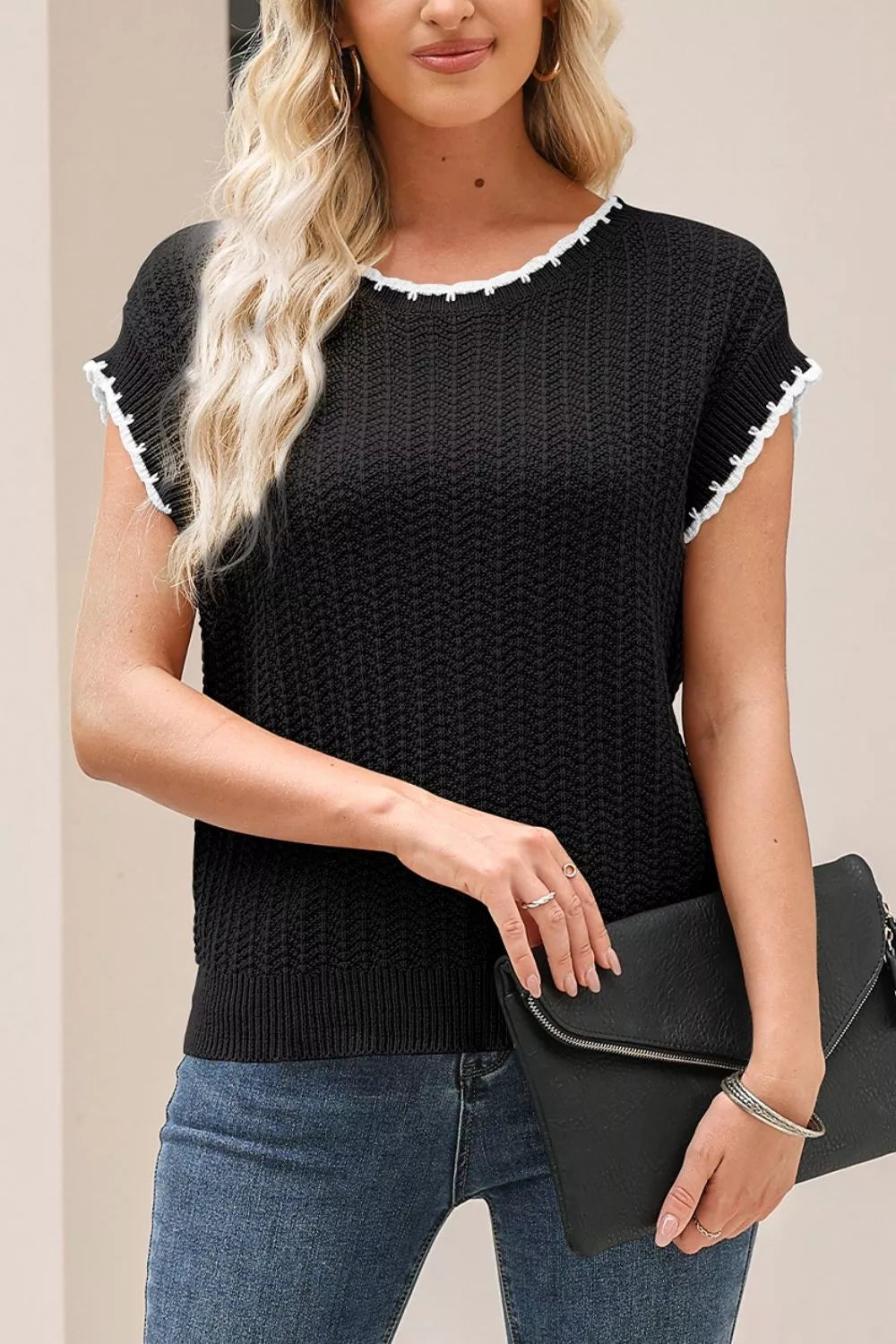 Trendsi Chic Textured Knit Sleeveless Sweater Vest -