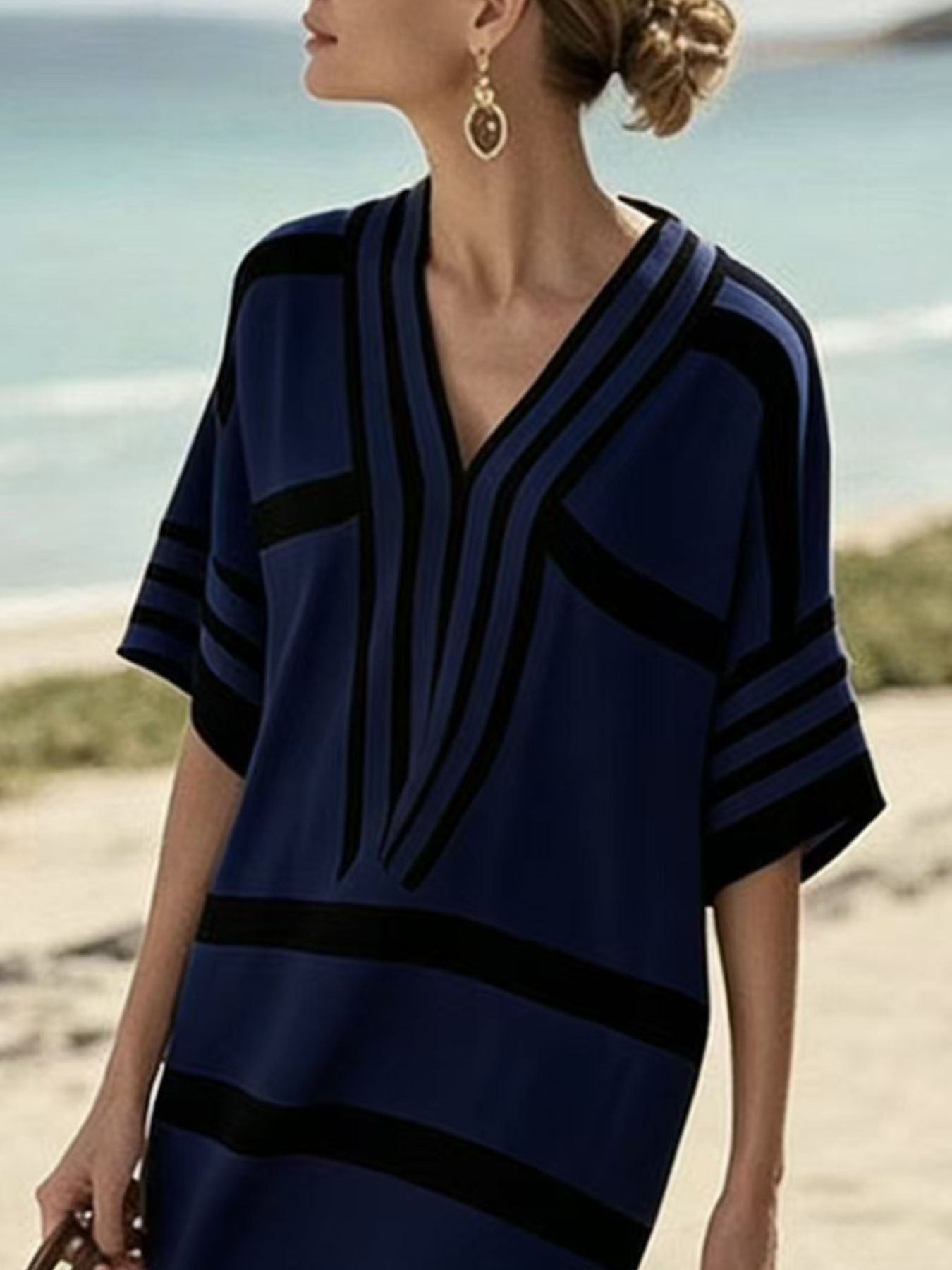 Trendsi Full Size Striped Half Sleeve Midi Dress Plus Size -