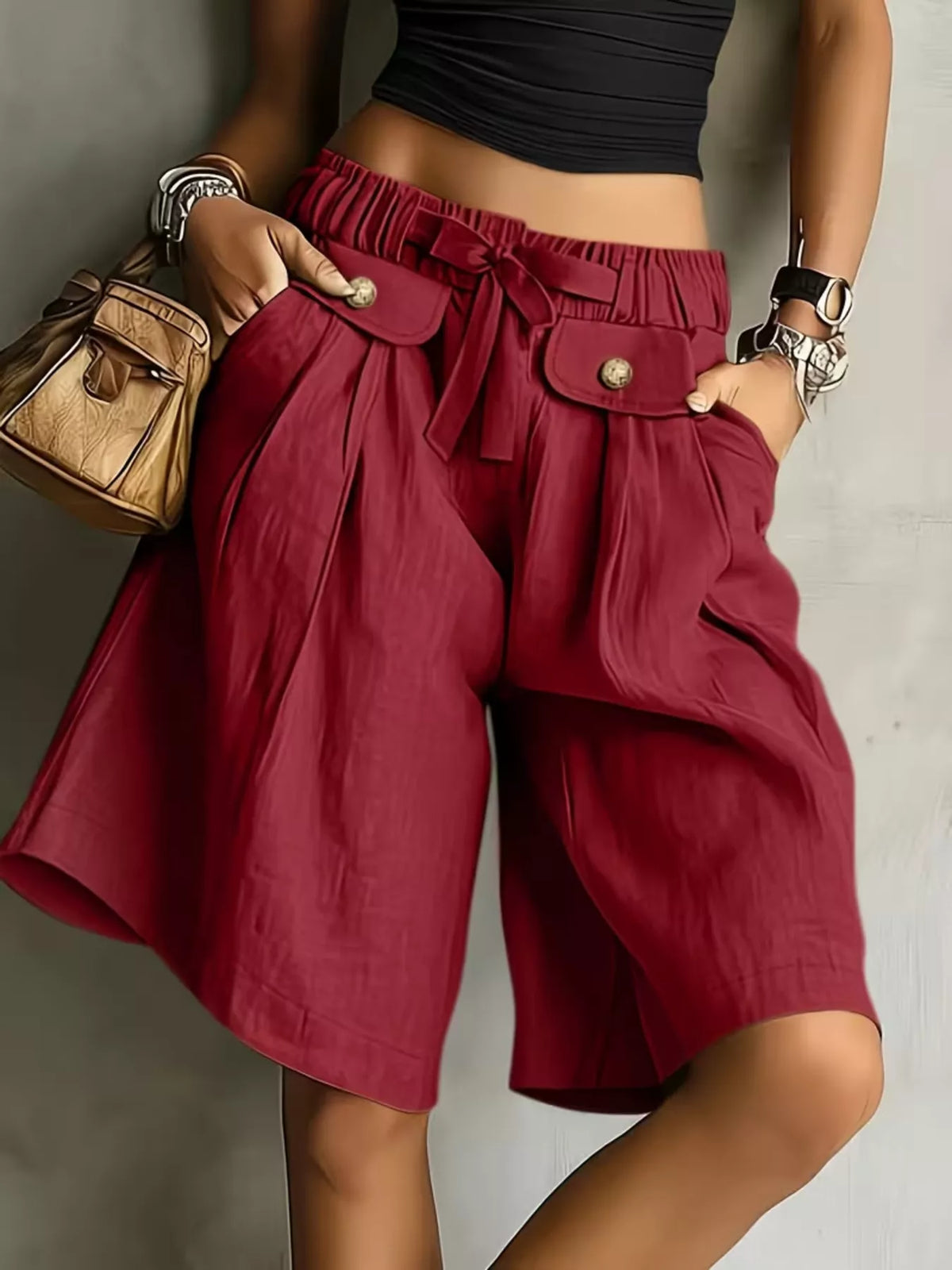Red drawstring shorts