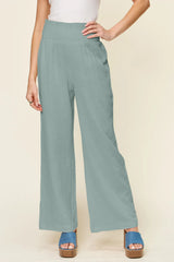 Trendsi Double Take Full Size Texture Smocked Waist Wide Leg Pants -