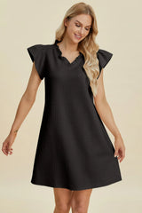 Trendsi Double Take Full Size Ruffled V-Neck Cap Sleeve Dress -
