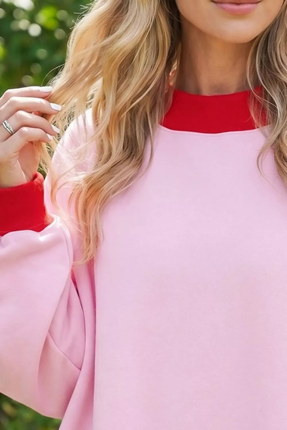 Trendsi Contrast Trim Crew Neck Sweatshirt -