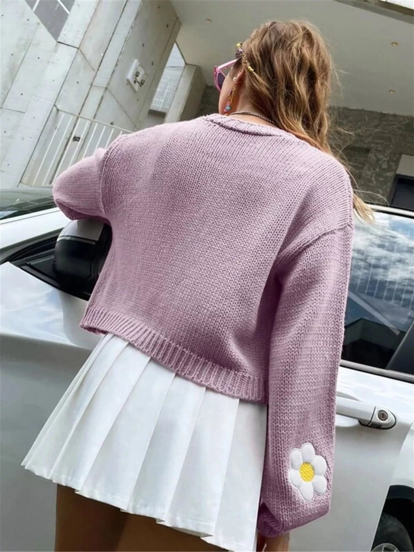 Trendsi Floral Open Front Knit Cardigan -