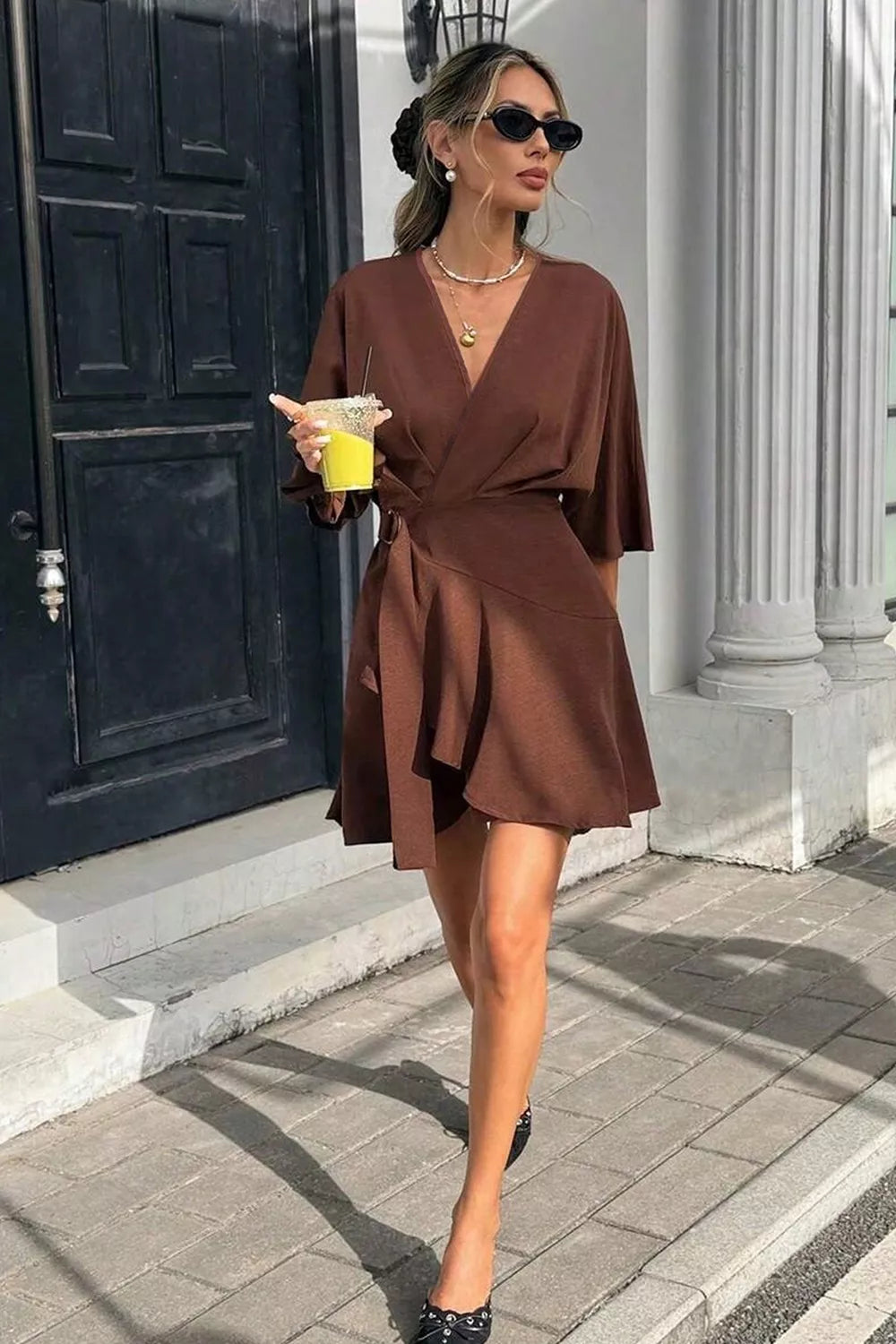 Trendsi Surplice Half Sleeve Mini Dress -