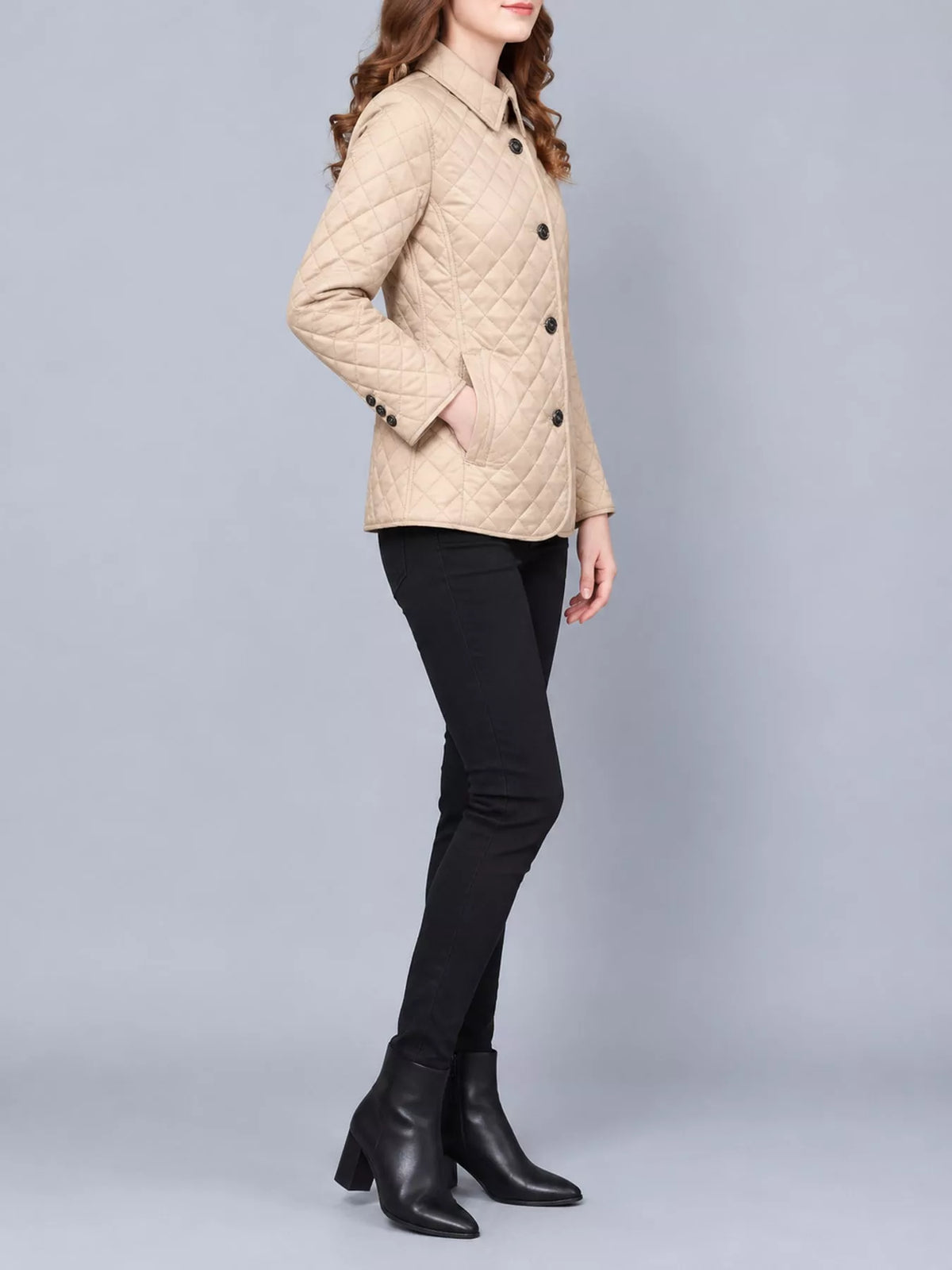 Quilted Lightweight Button-Down Jacket — side view