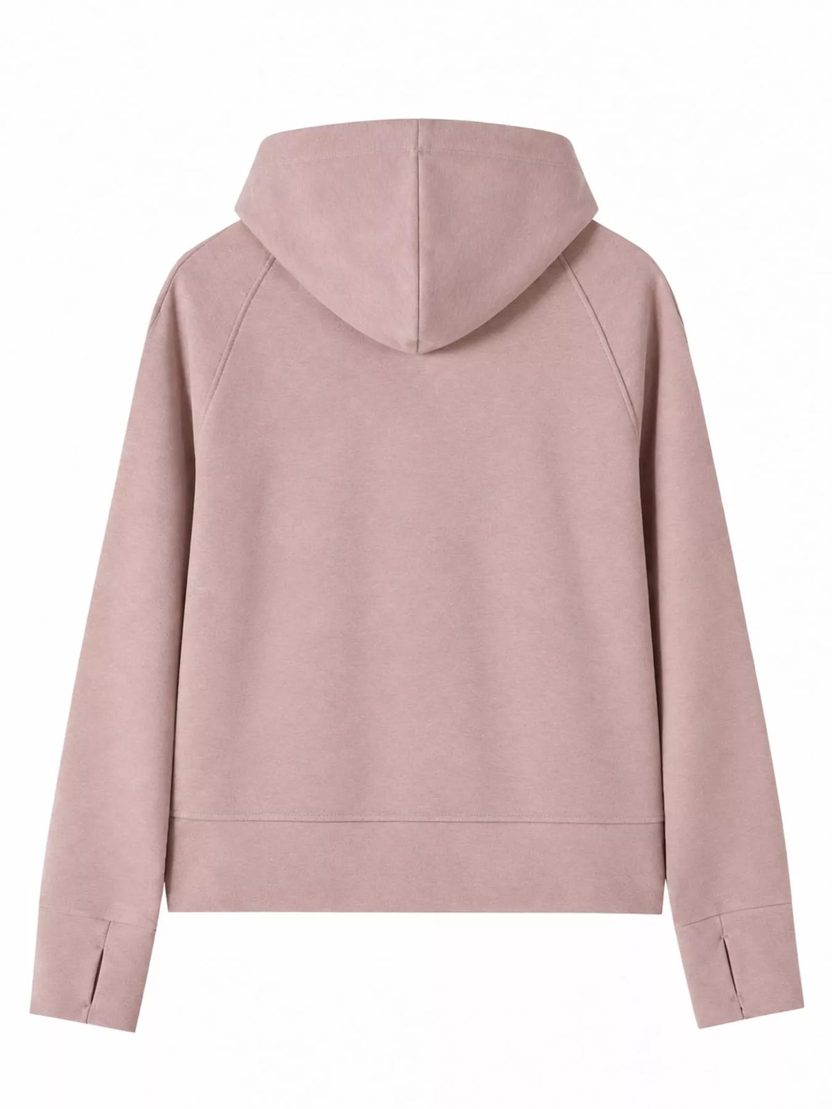 Pink full-zip long sleeve hoodie with pockets, back view