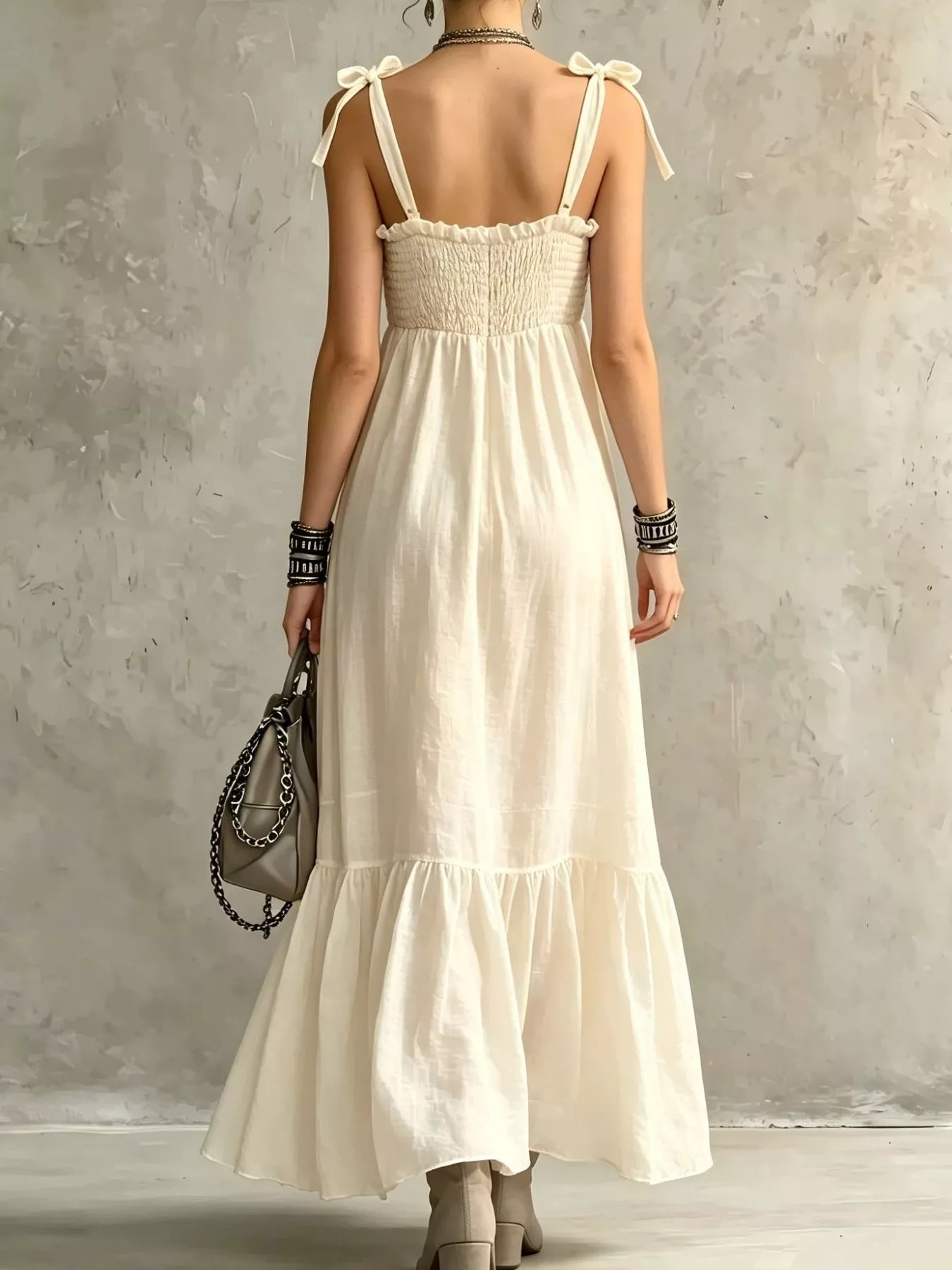 Trendsi Smocked Tie-Shoulder Maxi Dress -