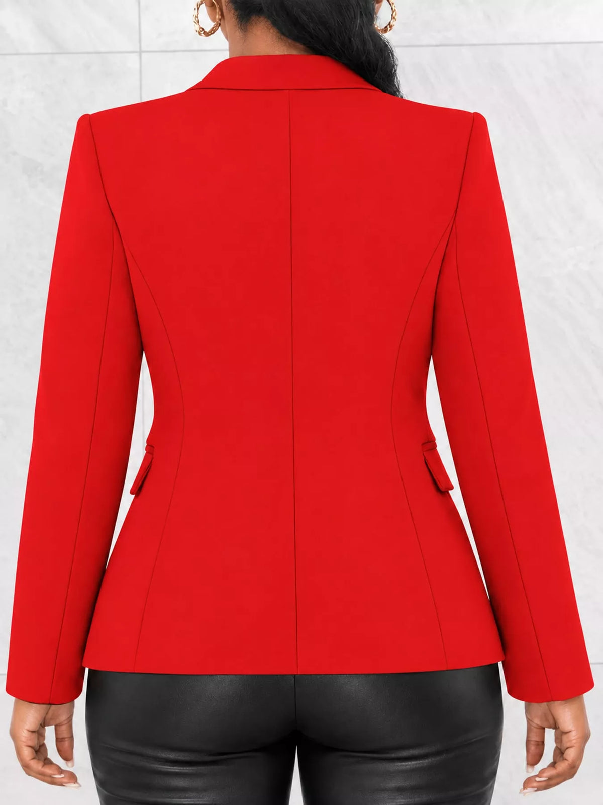 Collared long sleeve blazer, back view