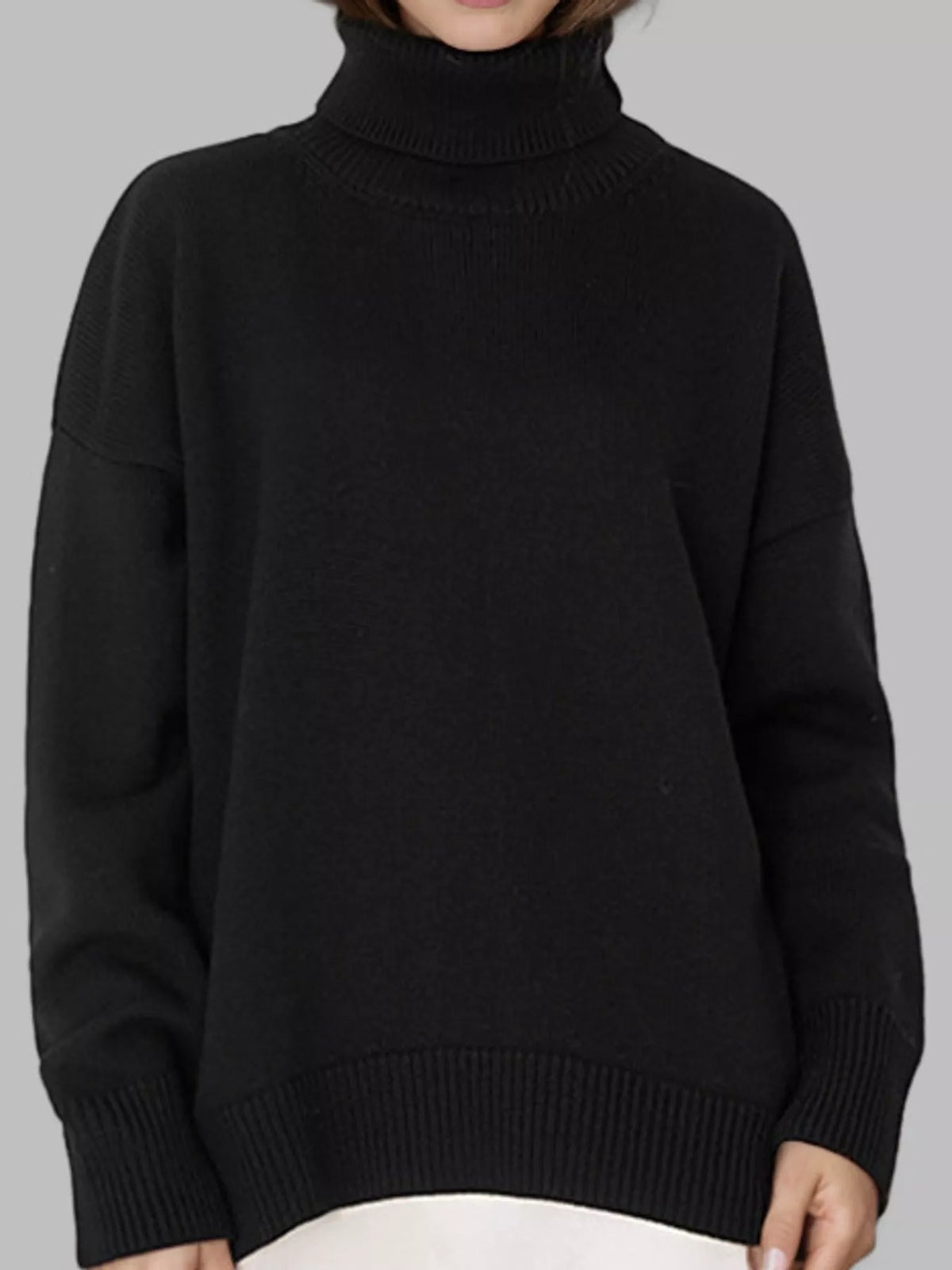 Turtleneck sweater, black front straight view
