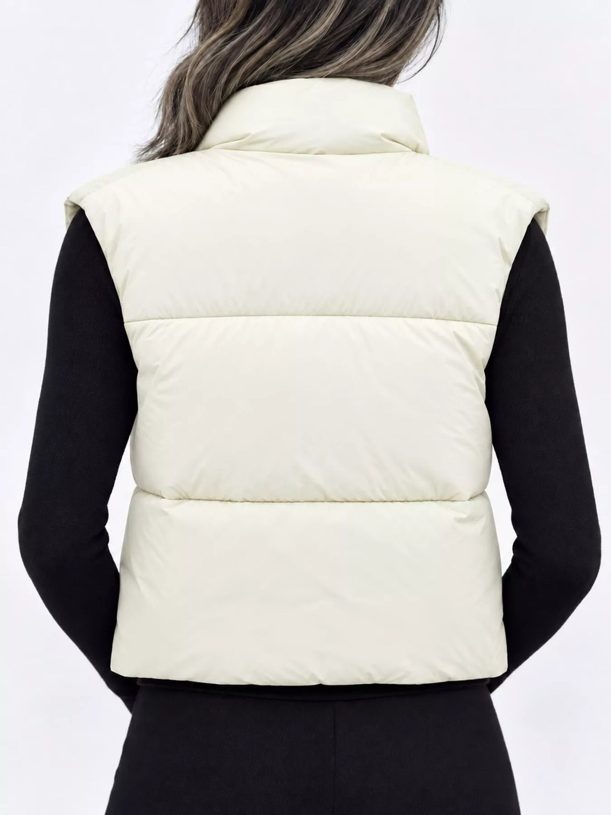 Cropped Zip-Up Puffer Vest in white, back view