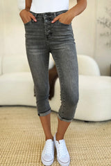 Trendsi Judy Blue Full Size Button Fly High Waist Cuffed Capris -