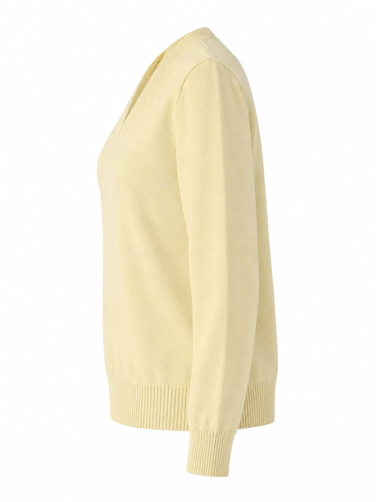 Women's V-Neck Long Sleeve Sweater in yellow — side view