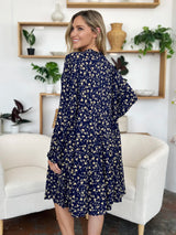 Trendsi Double Take Full Size Printed Ruffle Hem Long Sleeve Tiered Dress -