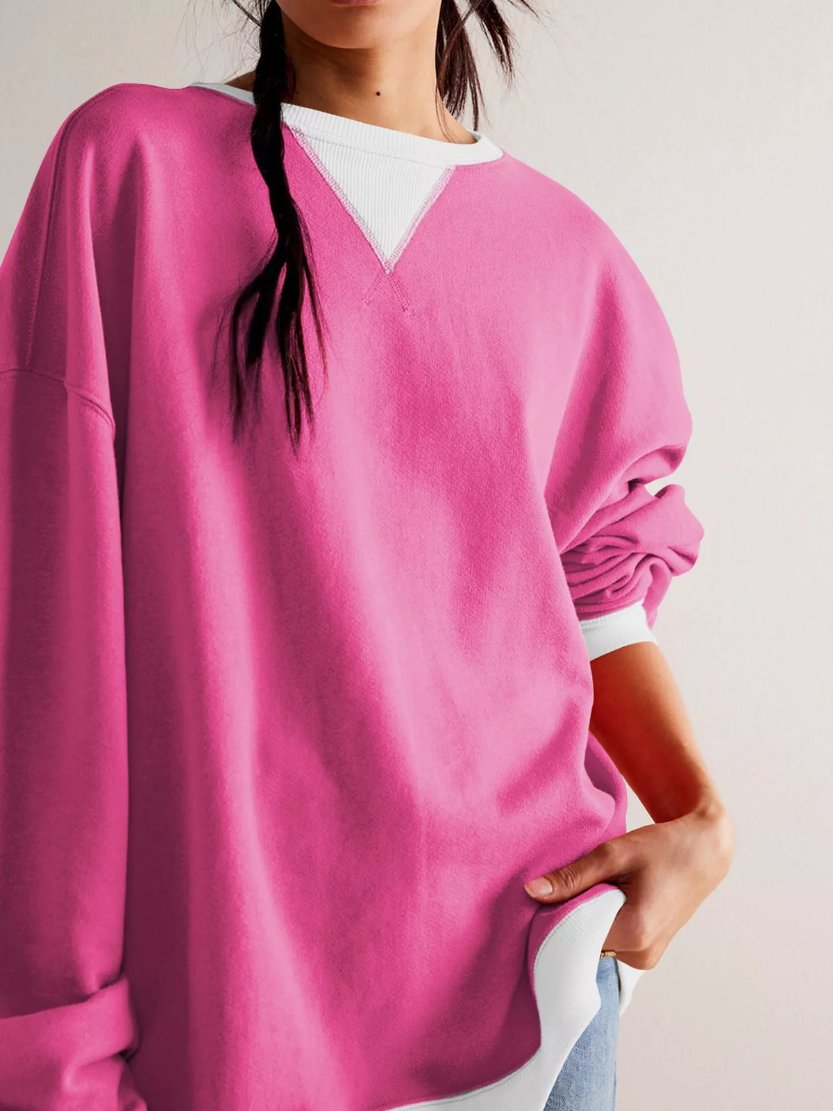 Rose Red dropped shoulder long sleeve sweatshirt