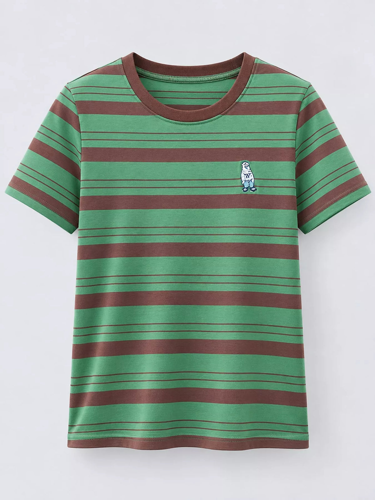 Green - Striped striped crew neck embroidered t-shirt