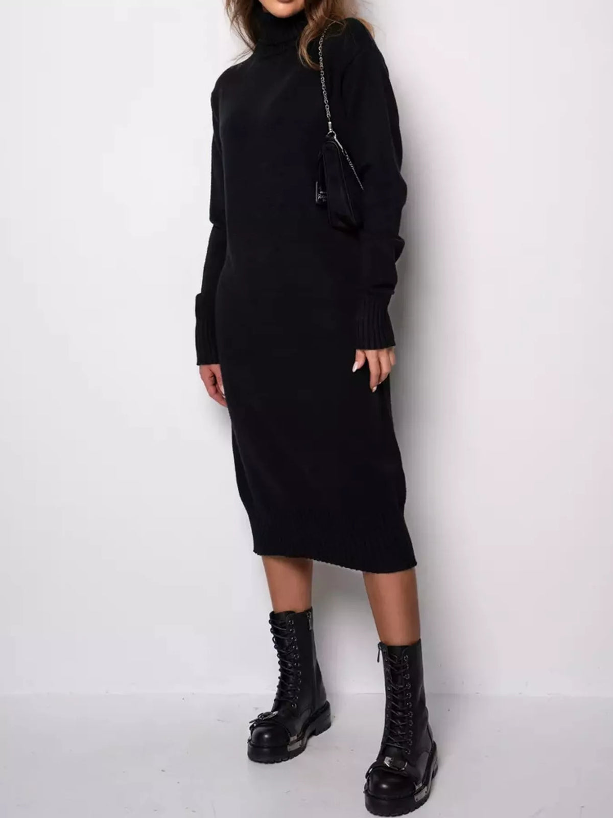 Black turtleneck sweater dress