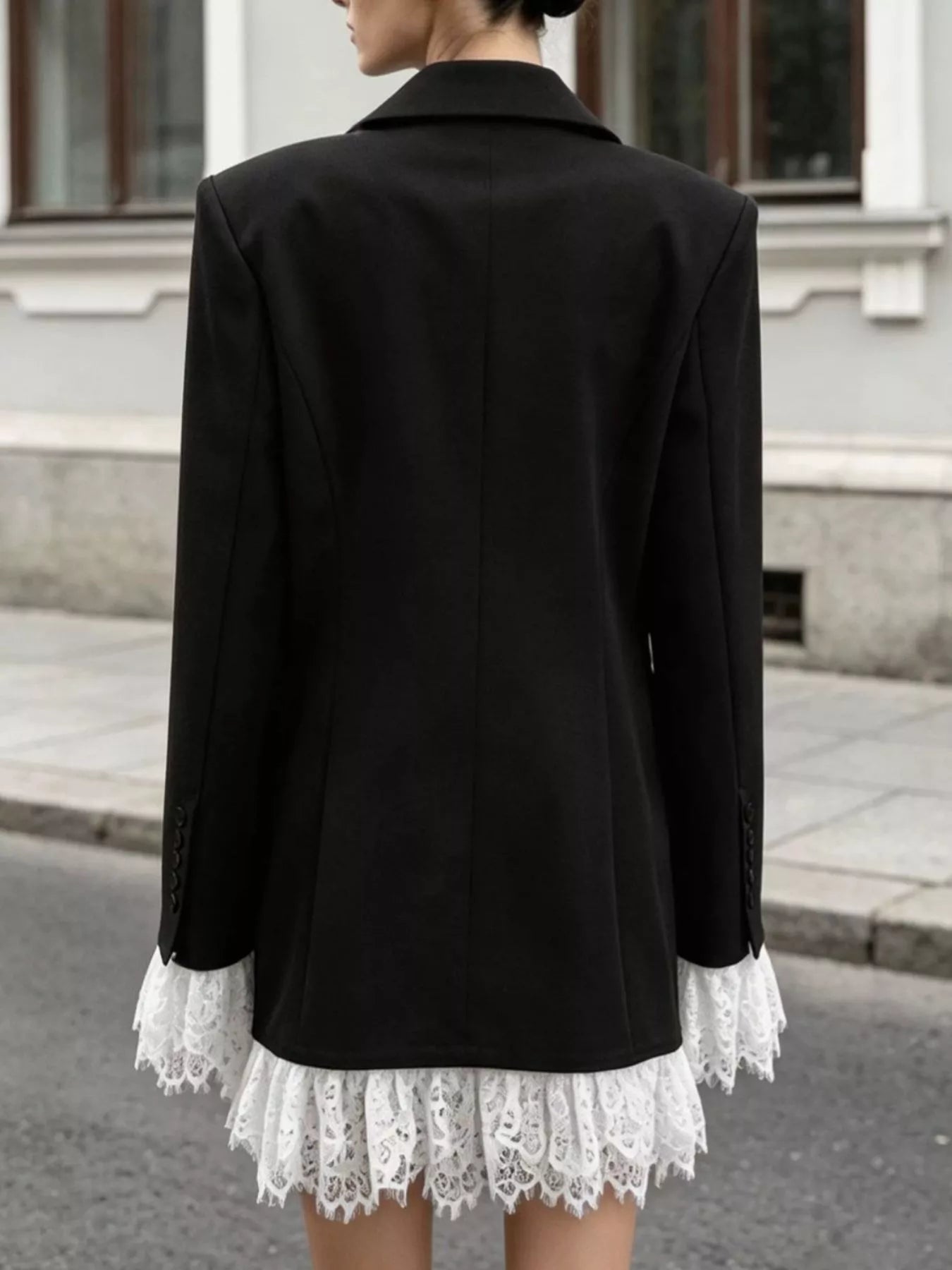 Trendsi Lace Hem One Button Blazer -