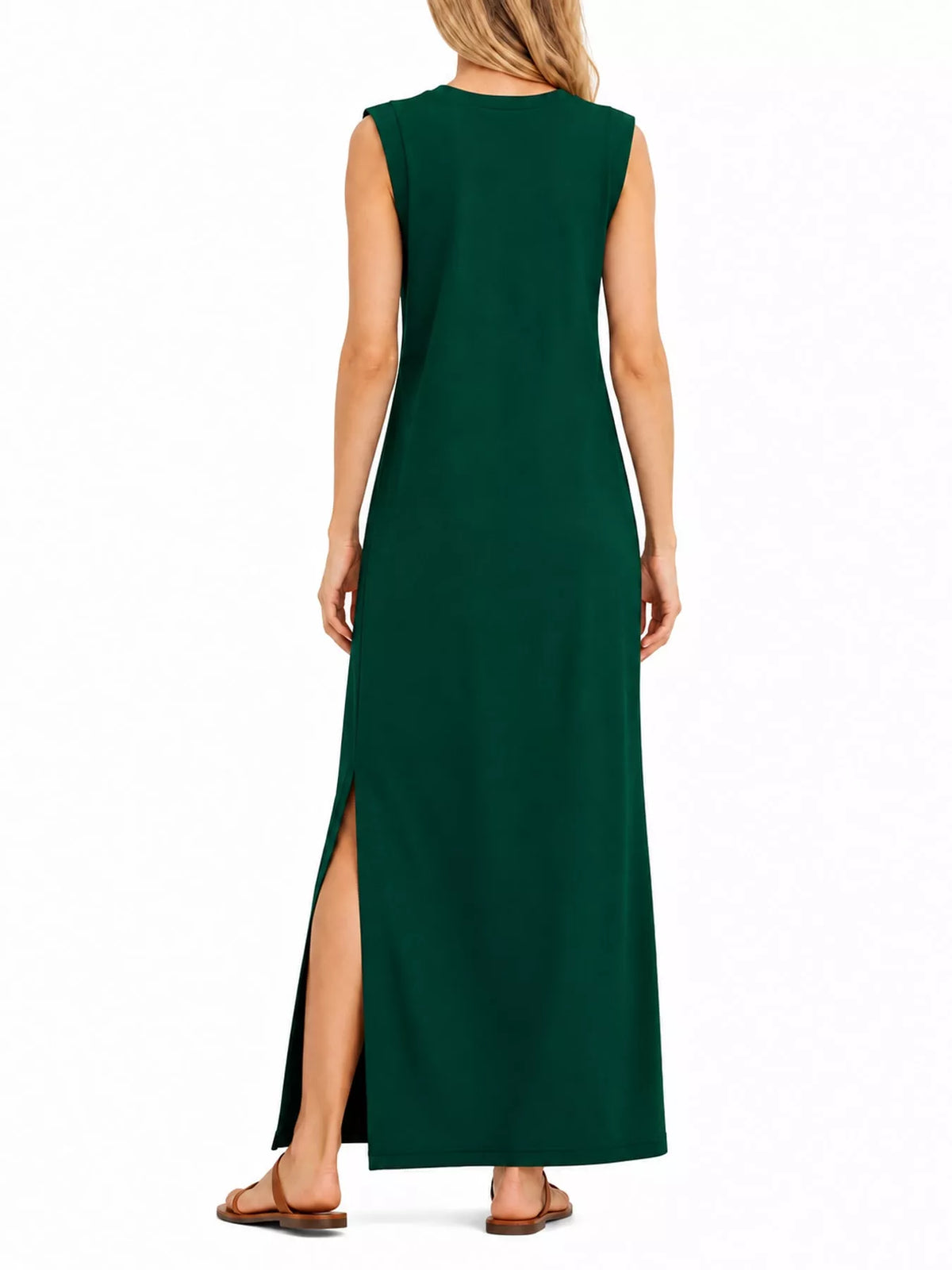 Round neck sleeveless maxi dress, back view