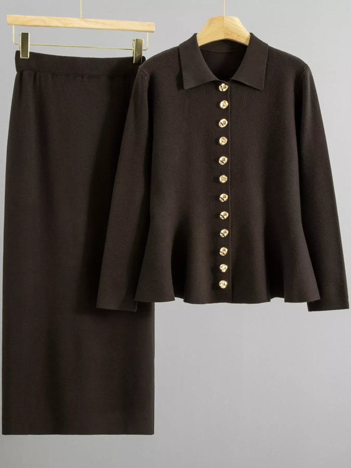 Coffee cardigan and skirt set, product view
