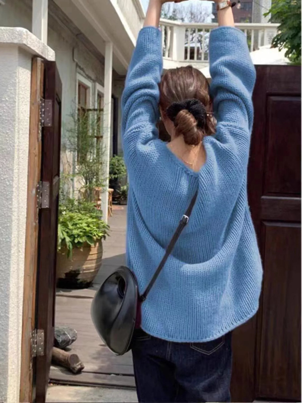 Long-sleeve sweater, back view