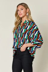 Trendsi Double Take Full Size Geometric Notched Dolman Sleeve Top -