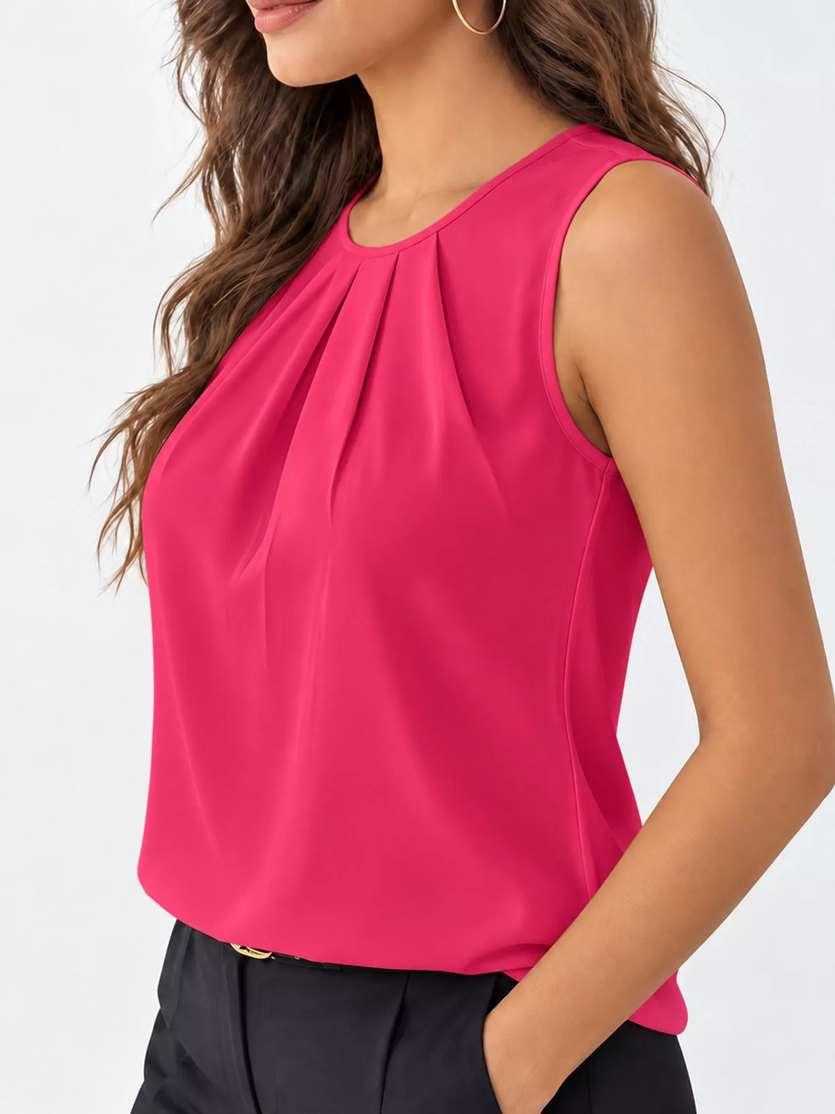 Sleeveless Pleated Blouse — side view