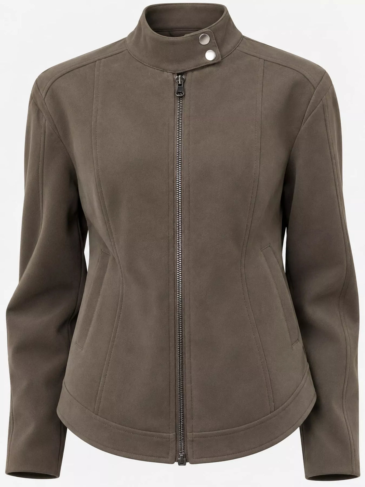 Women's Zip Up Cropped Jacket in brown — front view
