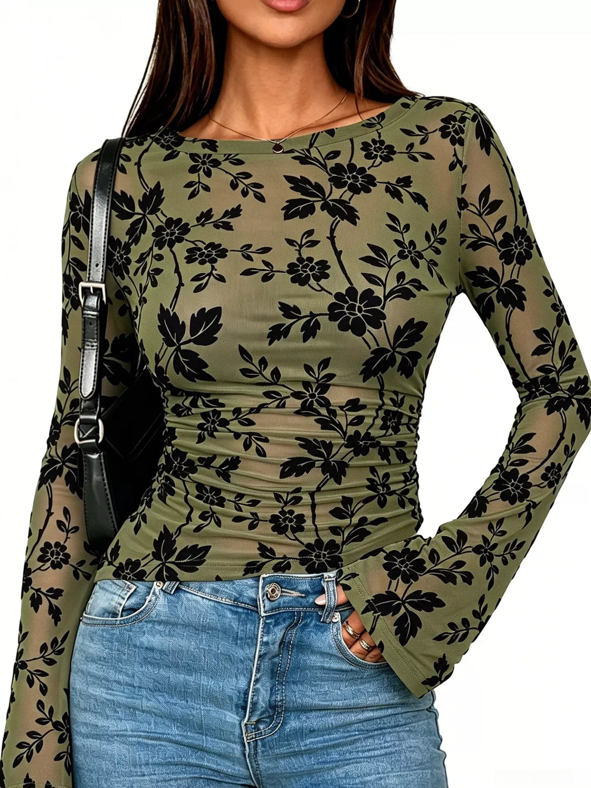 Trendsi Slim Fit Floral Print Long Sleeve Top -