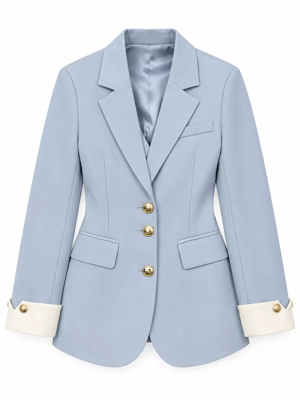 Blue single-breasted blazer with gold-tone buttons