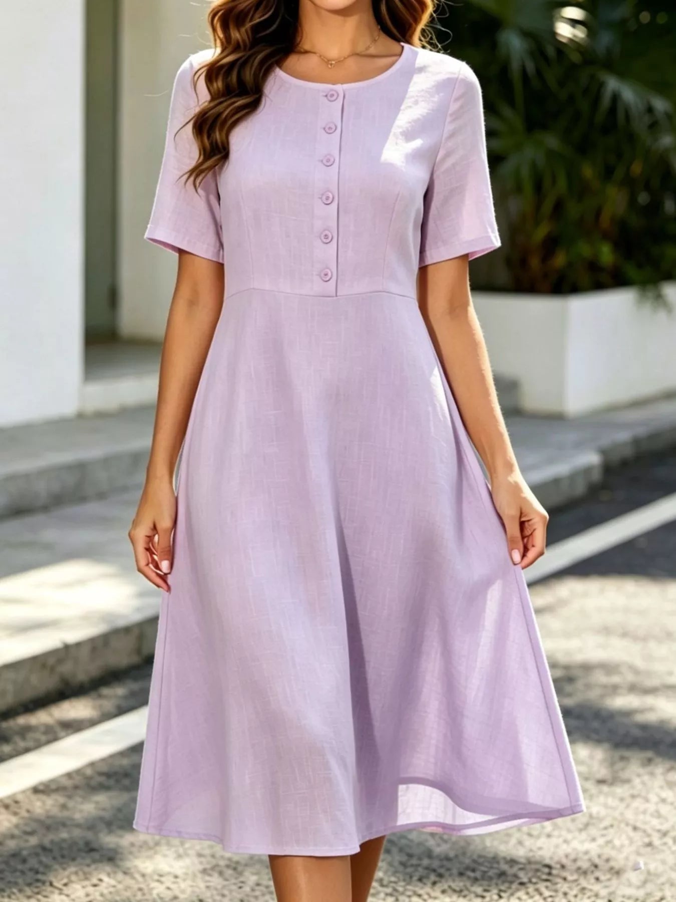 Trendsi Button Detail A-Line Midi Dress - Dresses