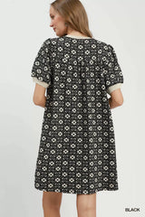 Trendsi Umgee Floral Textured Puff Sleeve Mini Dress - Dresses