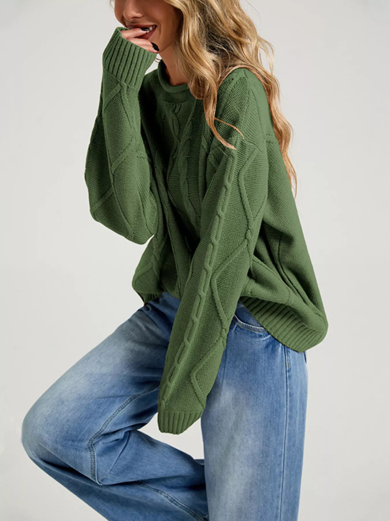 Trendsi Cable Knit Ribbed Hem Sweater -