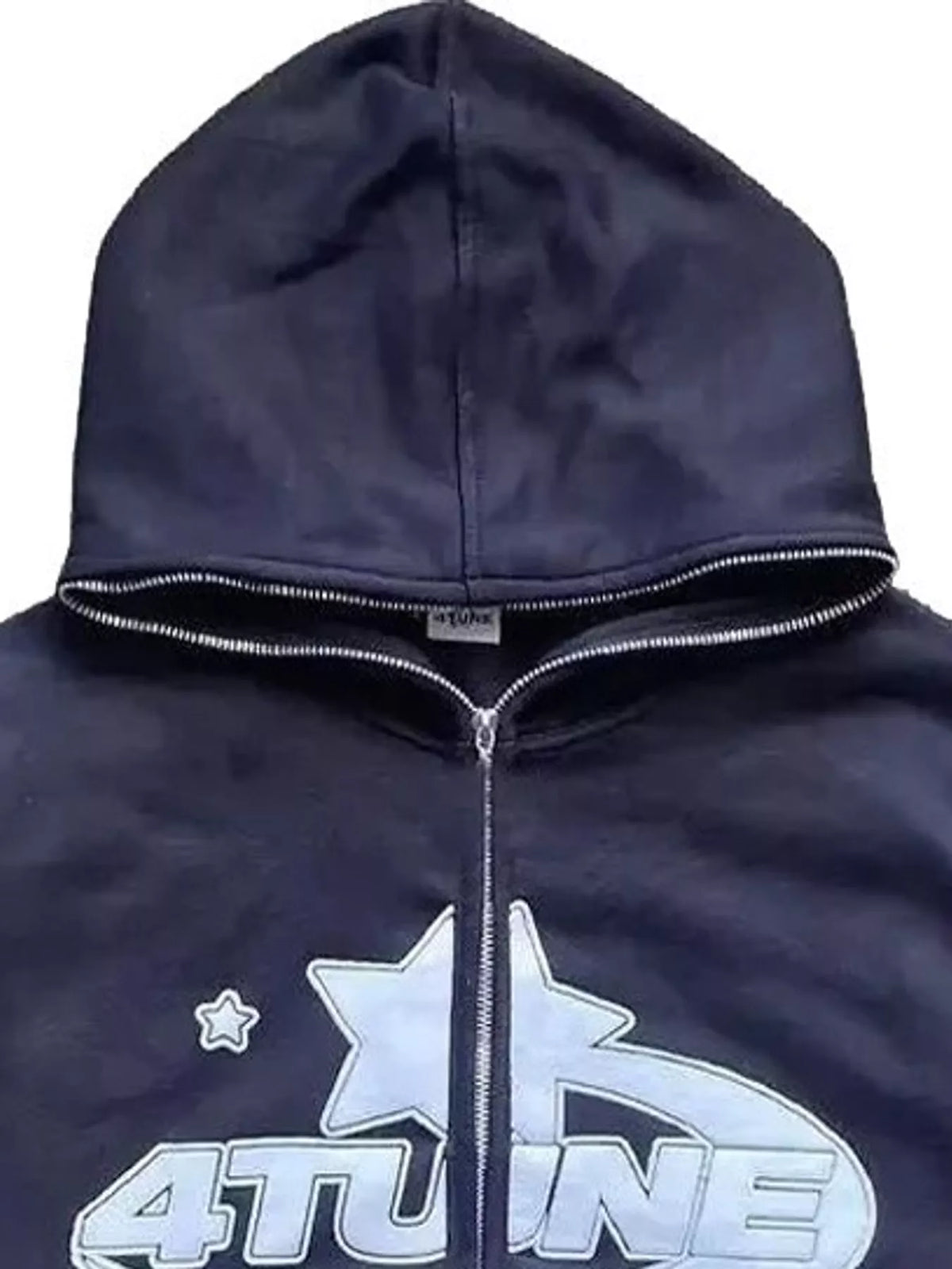 Letter-print hoodie, navy hood detail