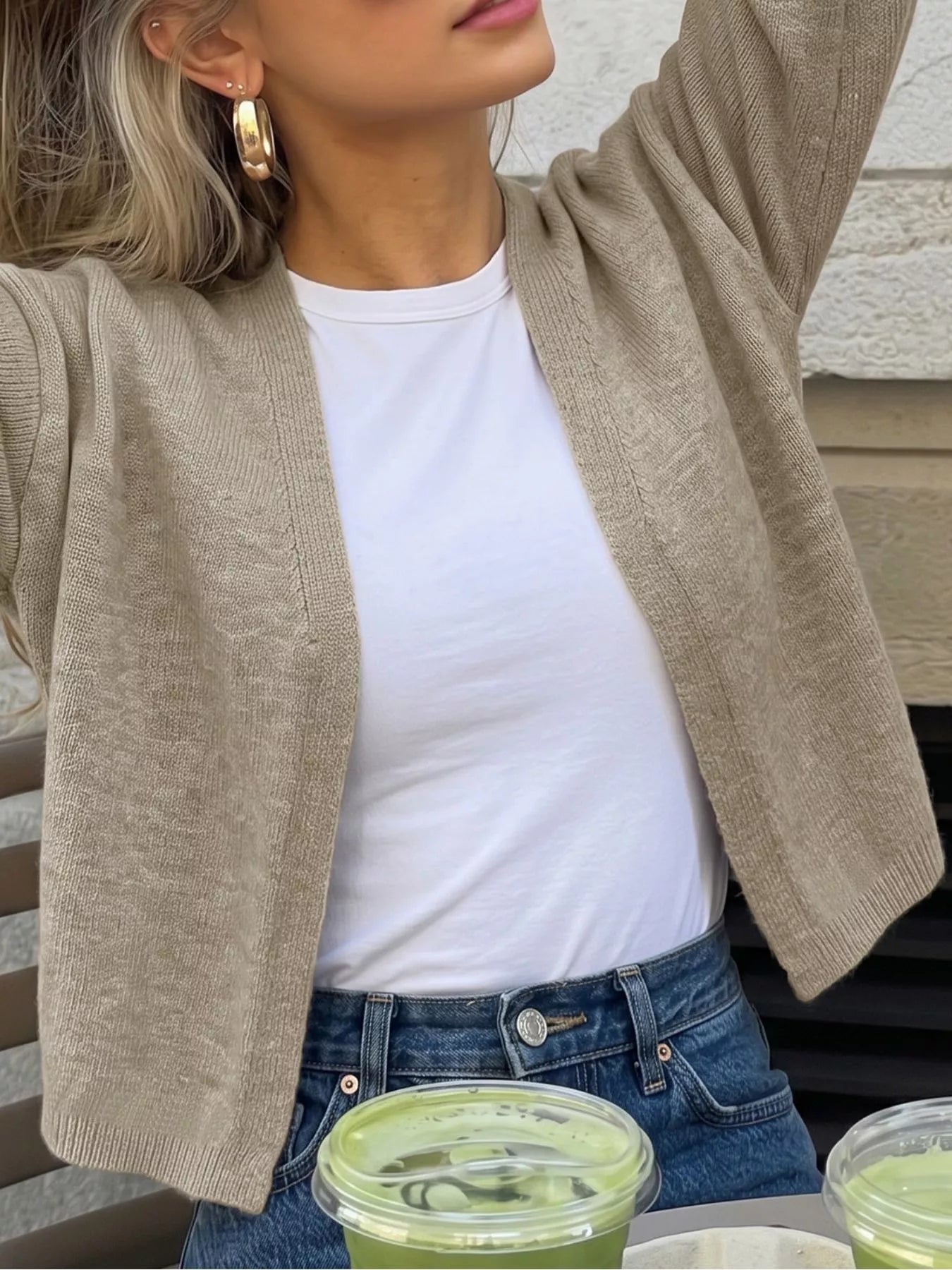Trendsi Open-Front Knit Cardigan -