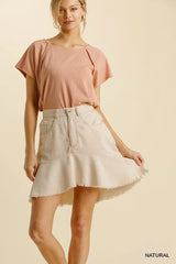 Trendsi Umgee Linen Blend 5 Pockets High Low Skirt with Frayed Hem -