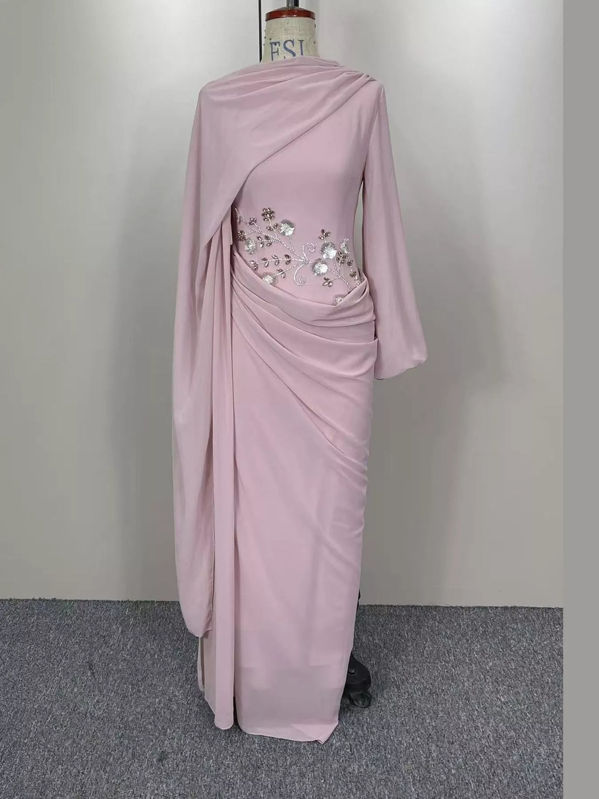 Pink floral detail long sleeve maxi dress, front view