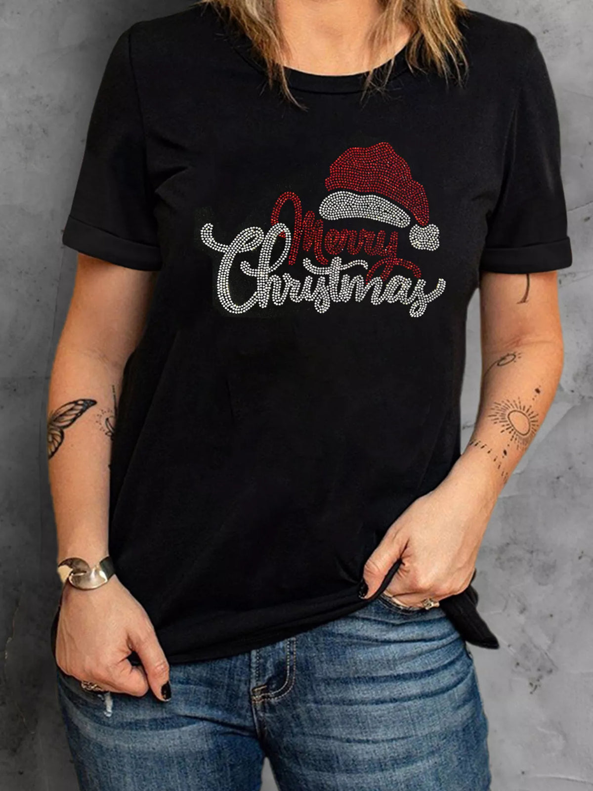 Black christmas graphic crew neck t-shirt