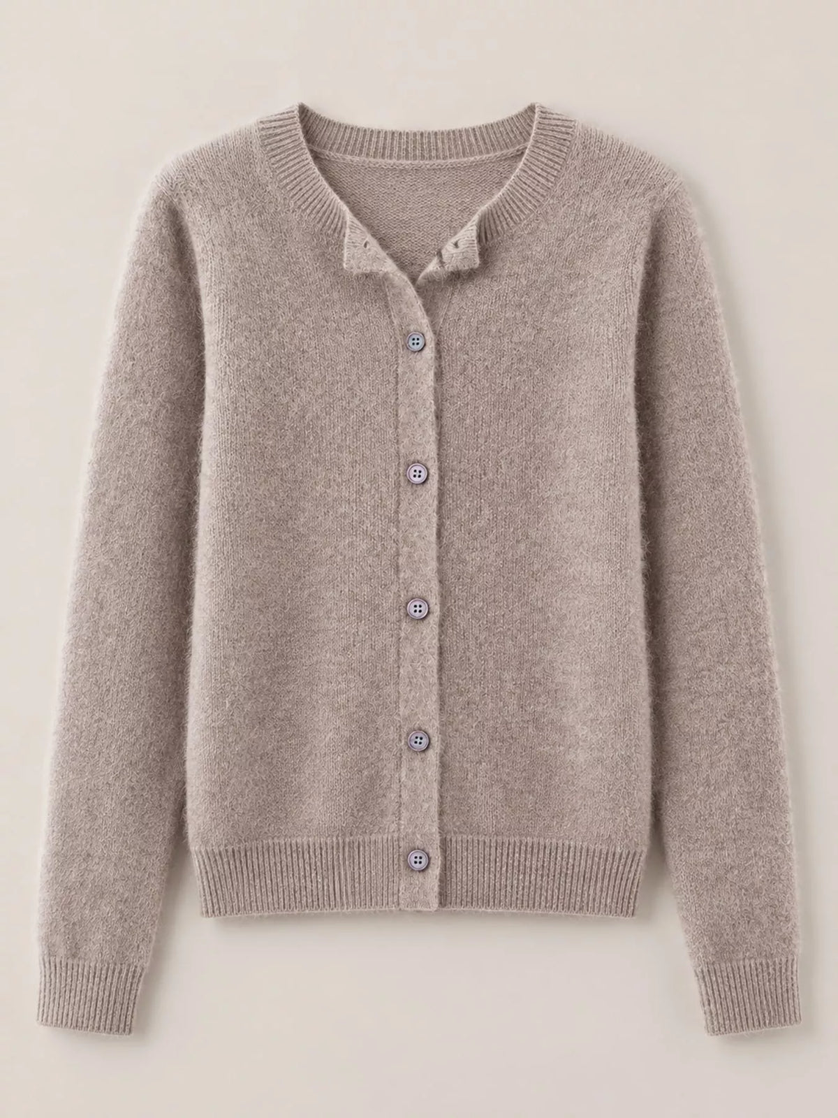 Ribbed cardigan, taupe hanging front