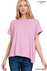 Trendsi Zenana Soft Melange Hacci Short Sleeve Round Neck Top -