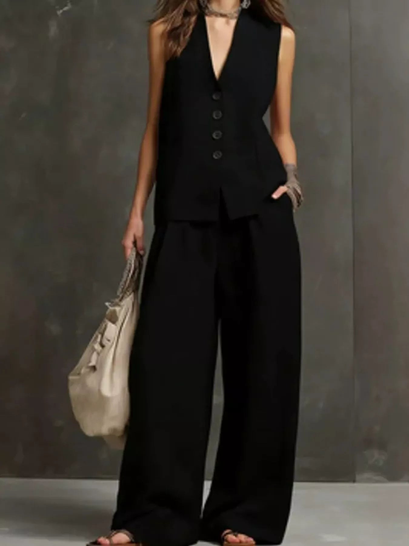 Trendsi Sleeveless Vest and Wide-Leg Pants Set -