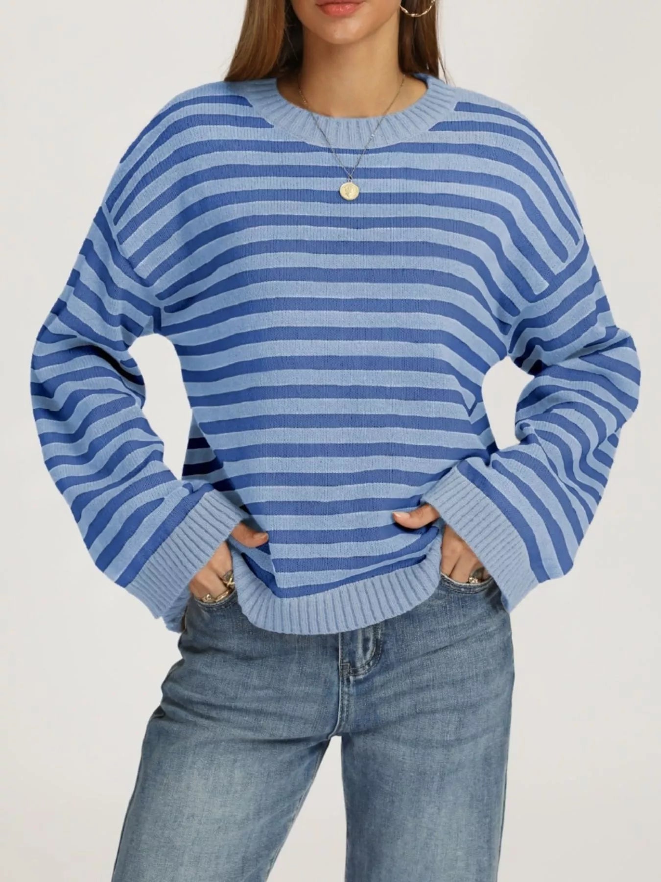 Trendsi Striped Dropped Shoulder Sweater -