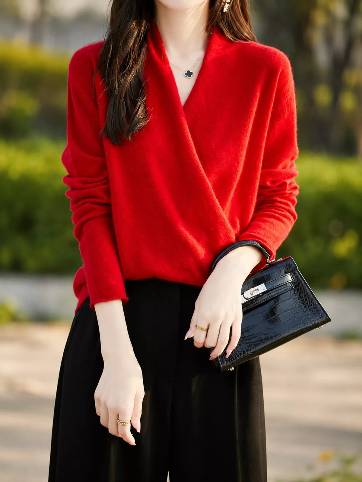 Surplice Long Sleeve Sweater — front view