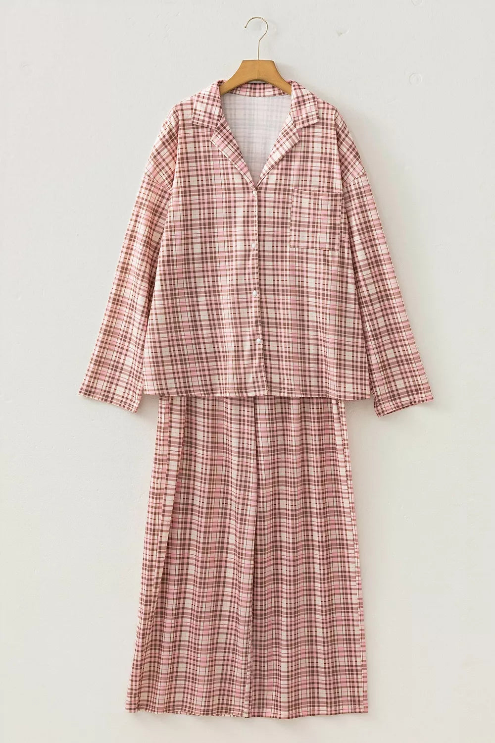 Trendsi Plaid Patch Pockets Long Sleeve Lounge Set -