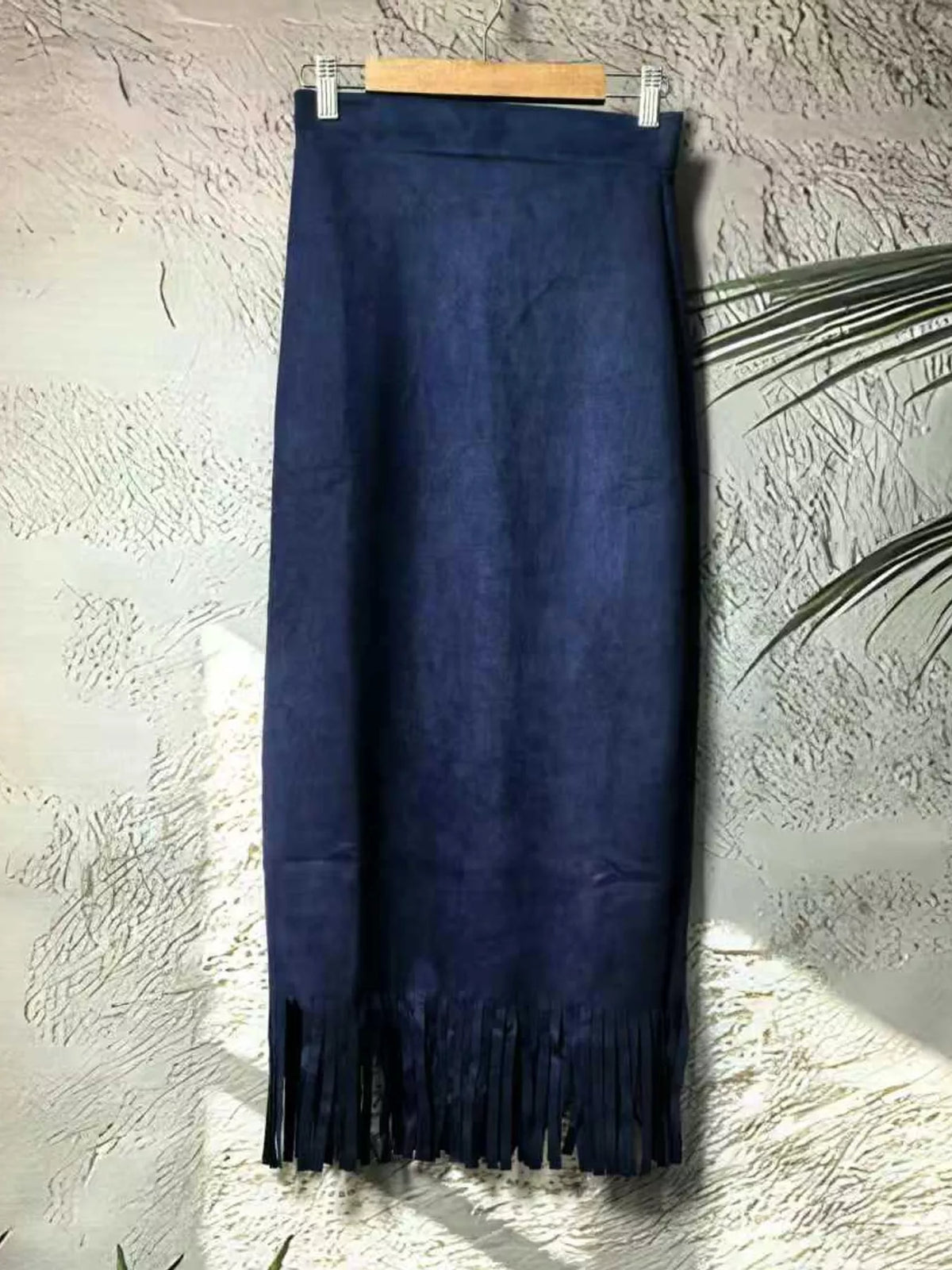 Navy fringe midi skirt