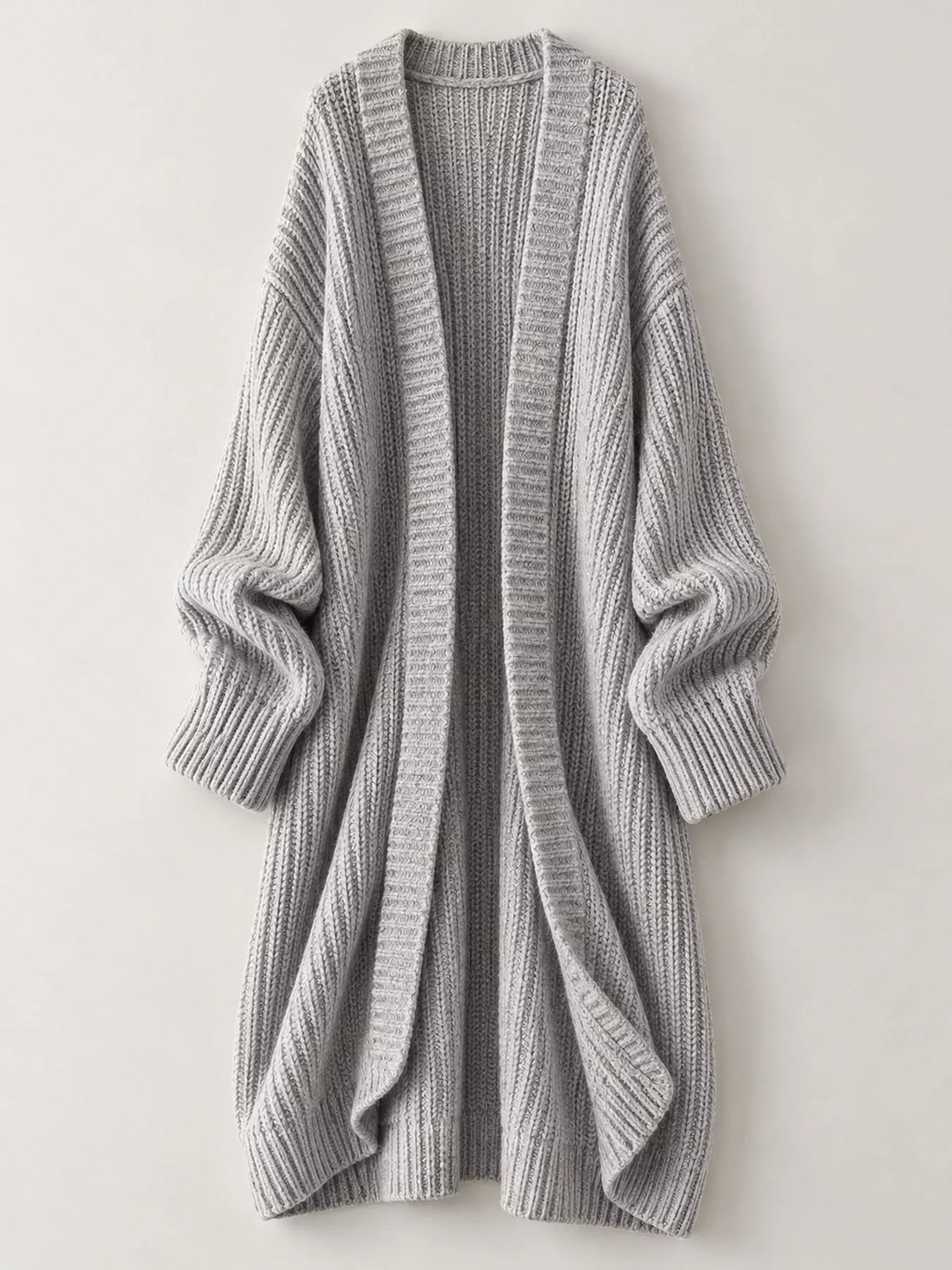 Longline knit cardigan, light gray flat lay