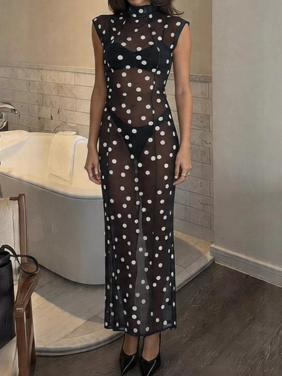 Sheer Polka Dot Maxi Dress — front view