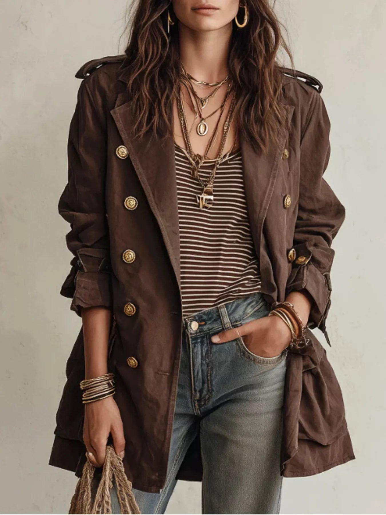Trendsi Double-Breasted Belt Trench Coat -
